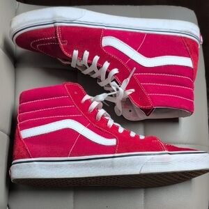 Vans Red and White High-Top Sneakers